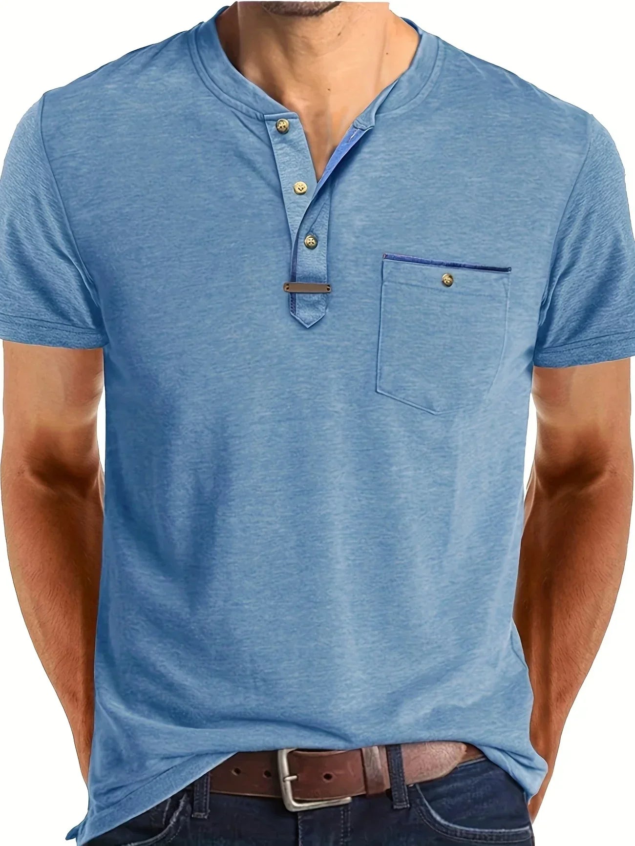 Varel | T-shirt elegante con colletto rotondo e tasca