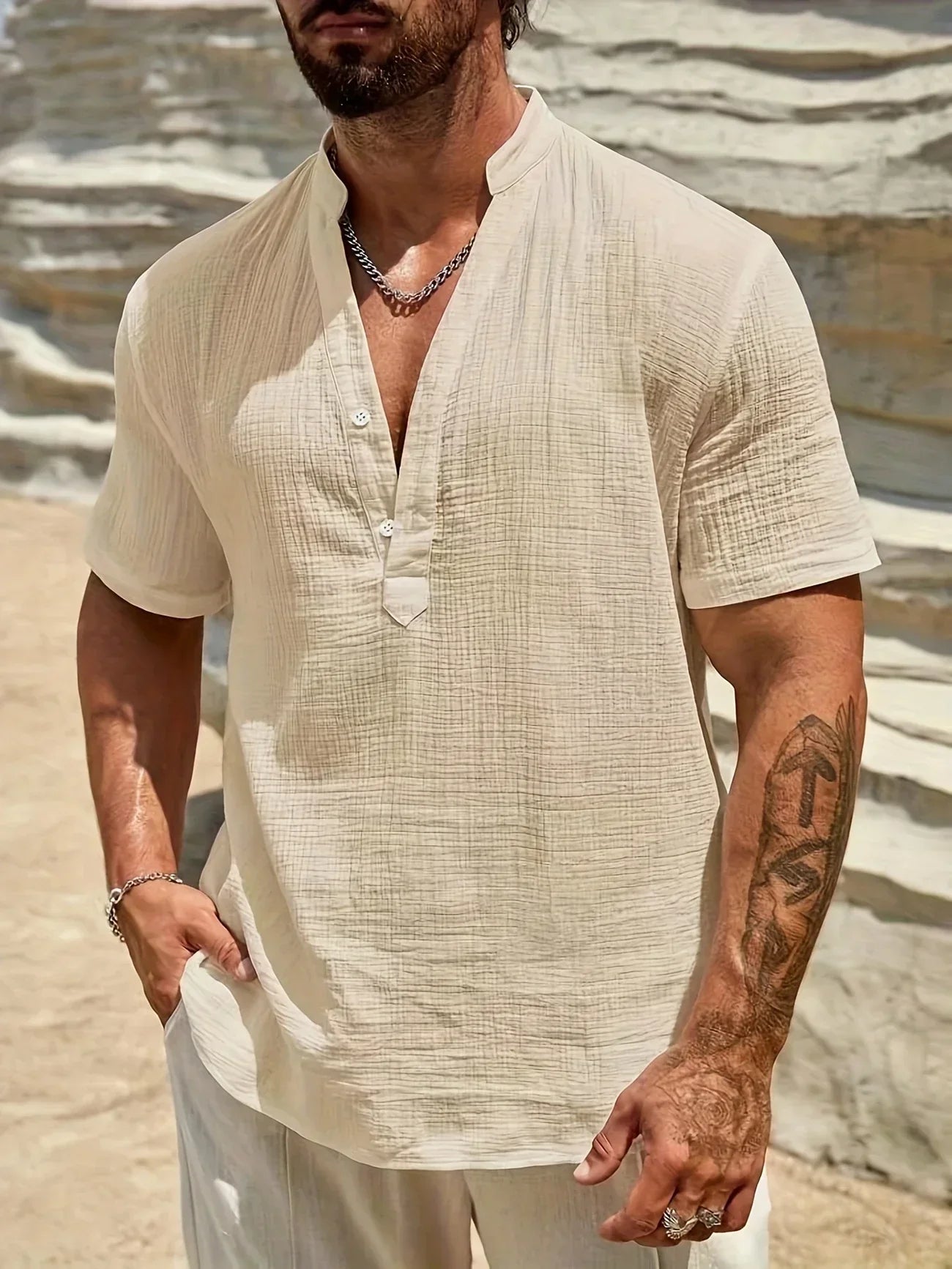 Varel | Camicia estiva elegante con colletto alto