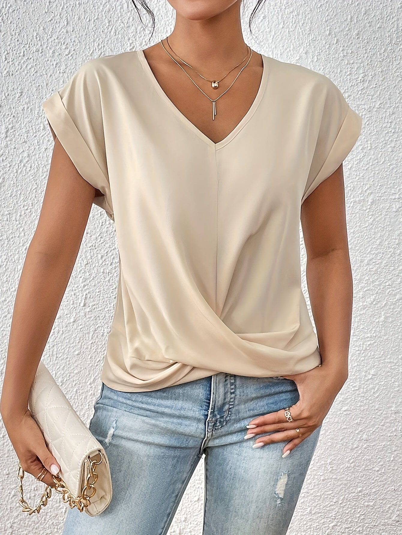 Varel | T-shirt casual con morbido scollo a V (1 + 1 in omaggio)