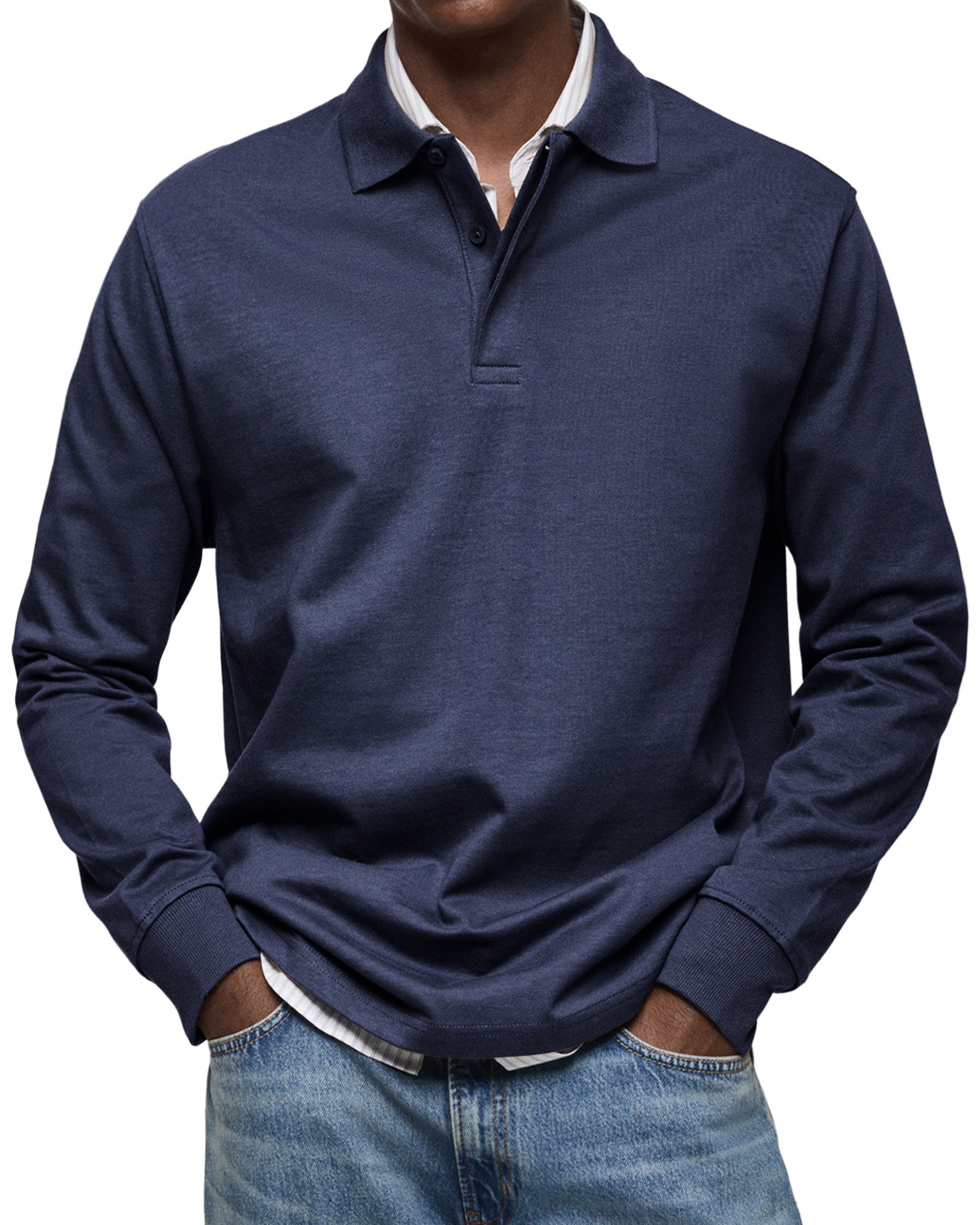 Varel | Camicia Poloshirt Casual a Maniche Lunghe
