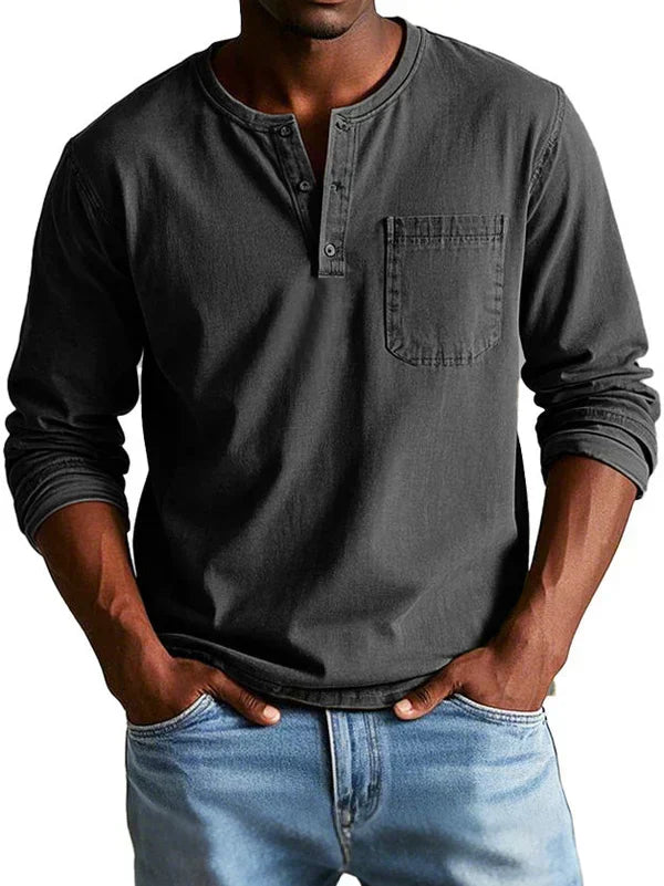 Varel | Maglietta Henley Casual con Maniche Lunghe