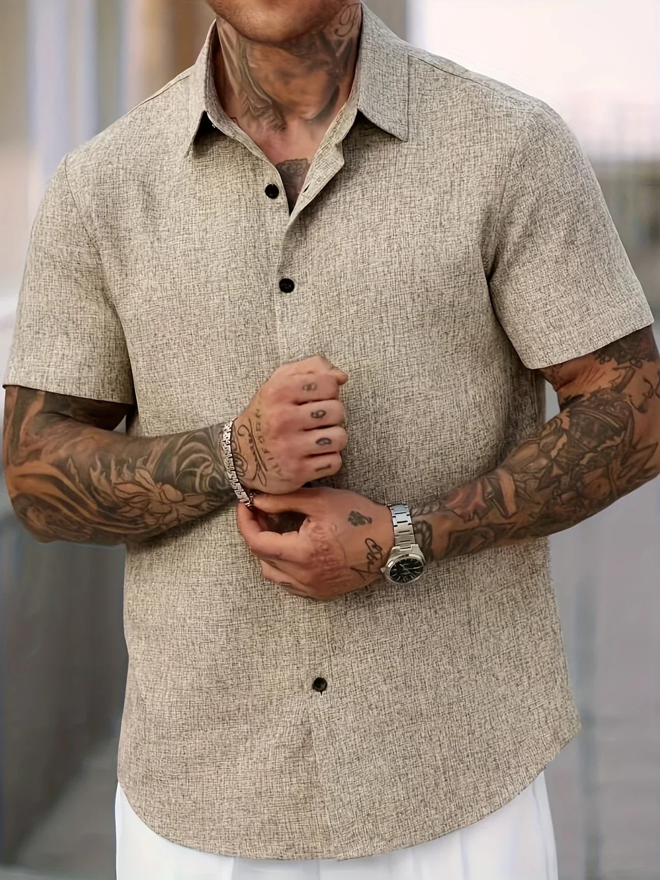 Varel | Camicia leggera a maniche corte in misto lino