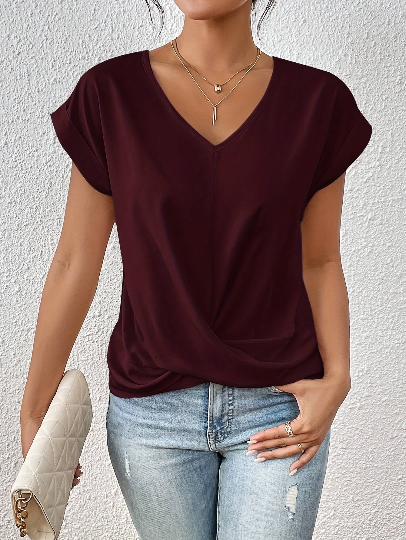 Varel | T-shirt casual con morbido scollo a V (1 + 1 in omaggio)