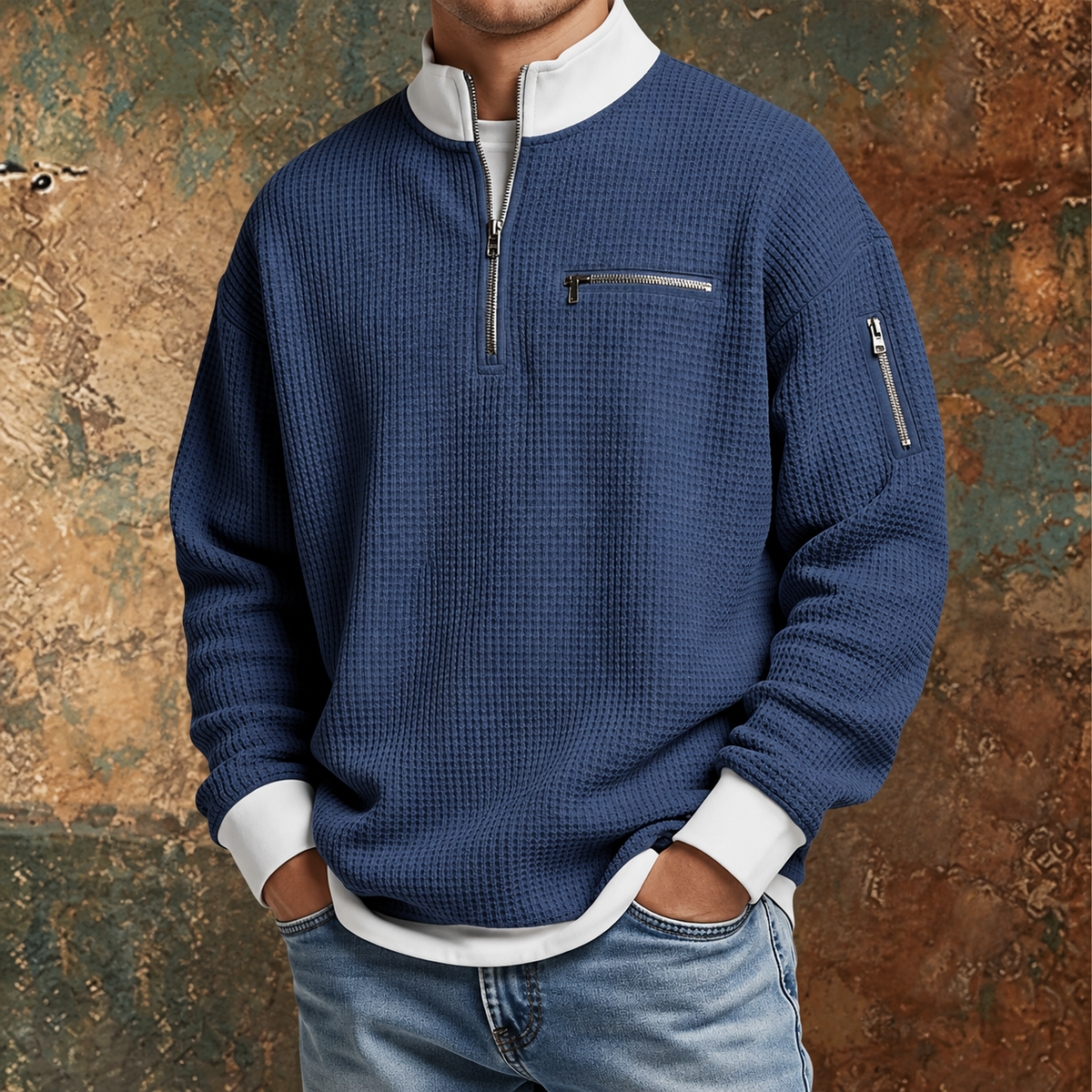 Varel | Maglione da uomo a nido d'ape con mezza zip