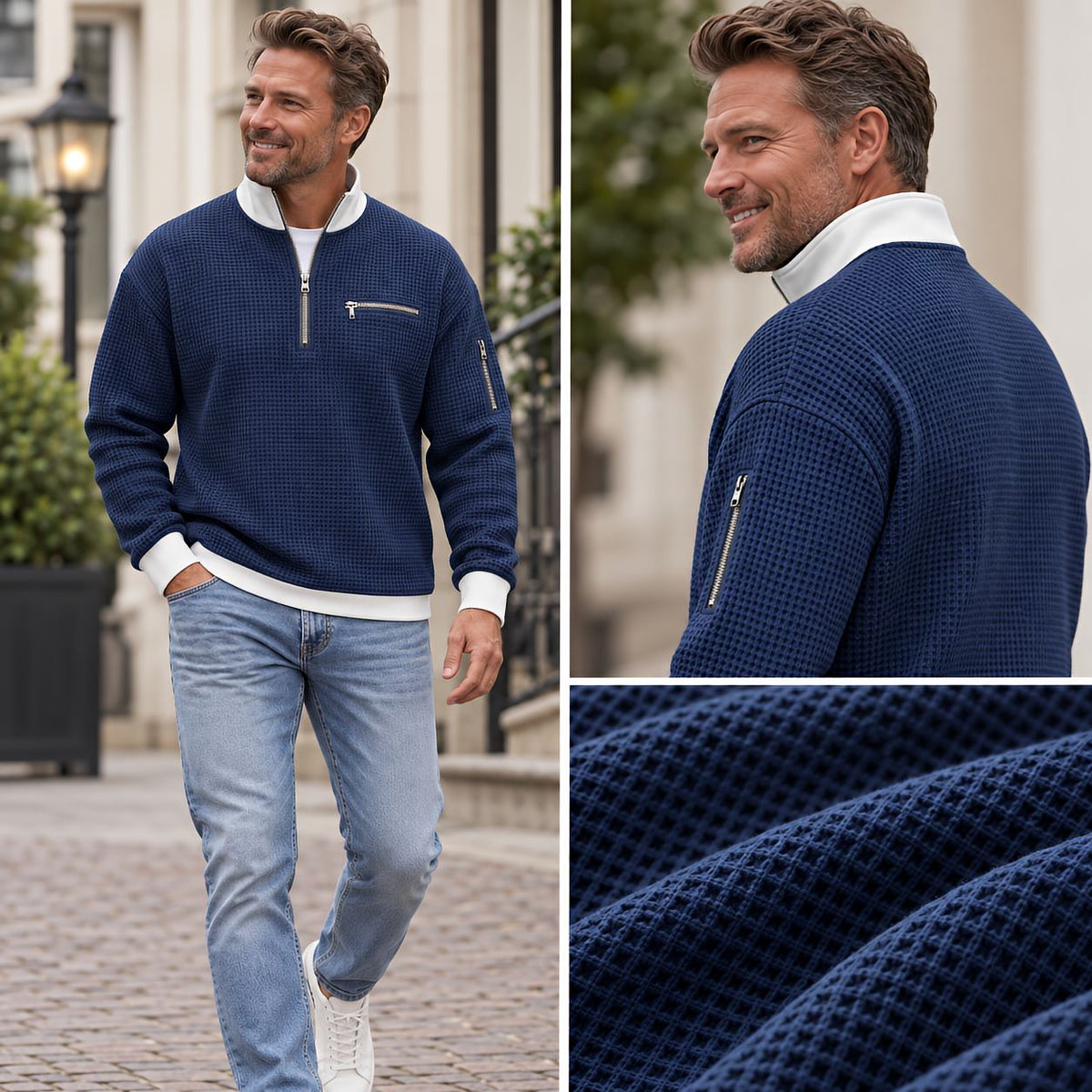 Varel | Maglione da uomo a coste con mezza zip