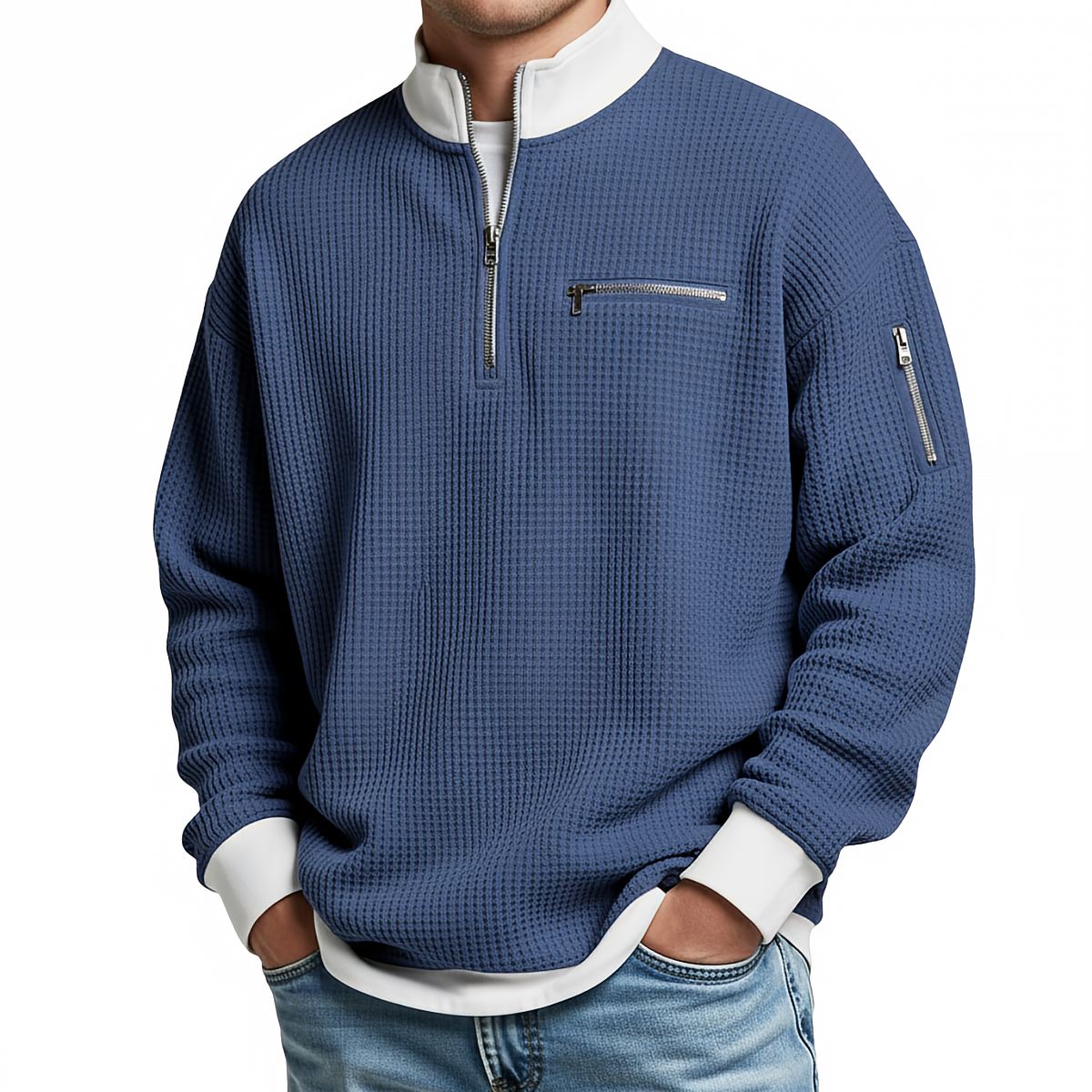 Varel | Maglione da uomo a nido d'ape con mezza zip