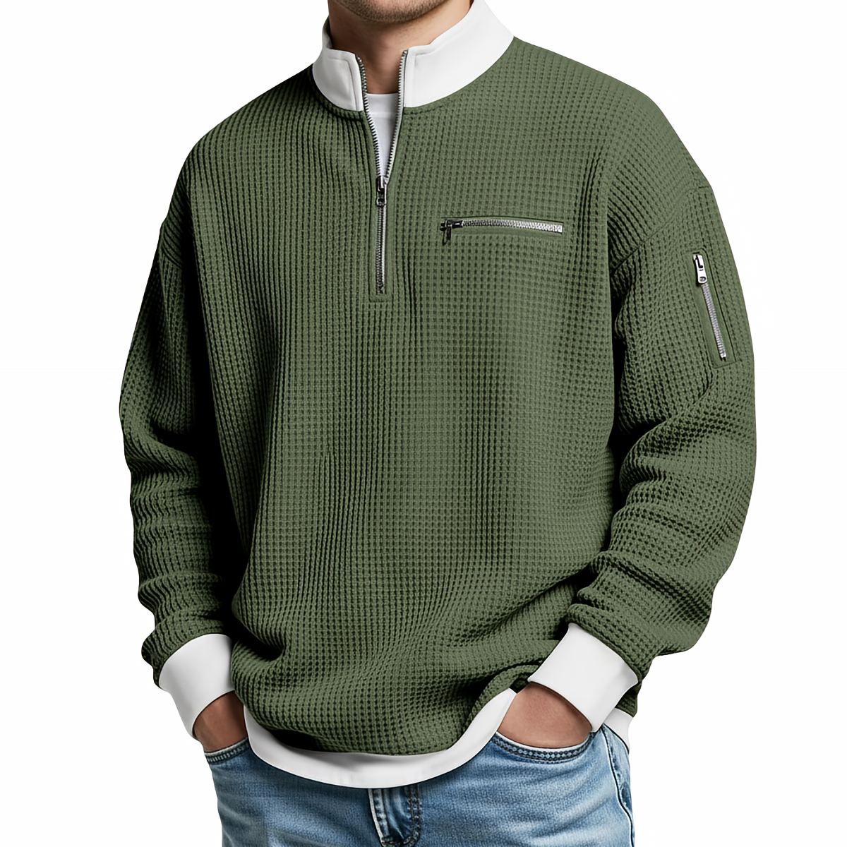 Varel | Maglione da uomo a coste con mezza zip