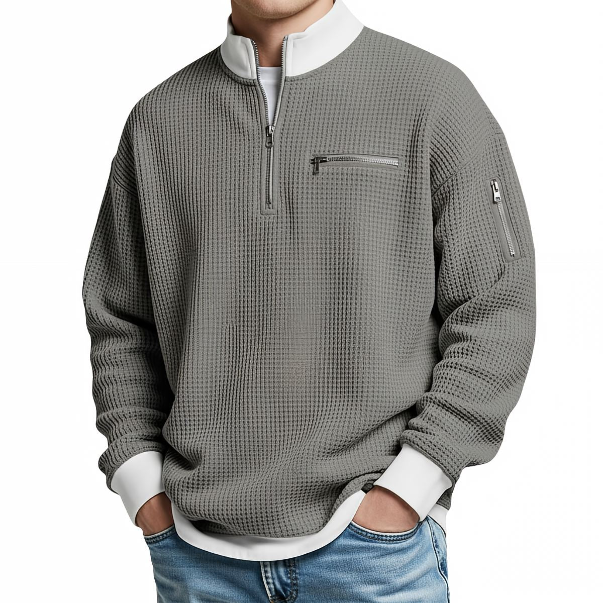 Varel | Maglione da uomo a coste con mezza zip