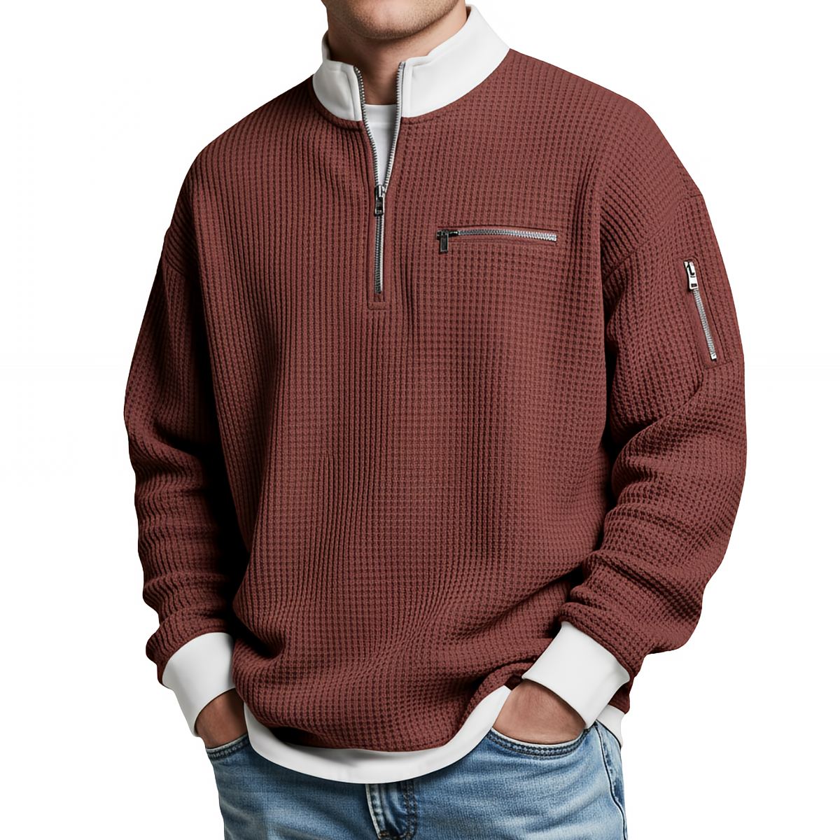 Varel | Maglione da uomo a nido d'ape con mezza zip