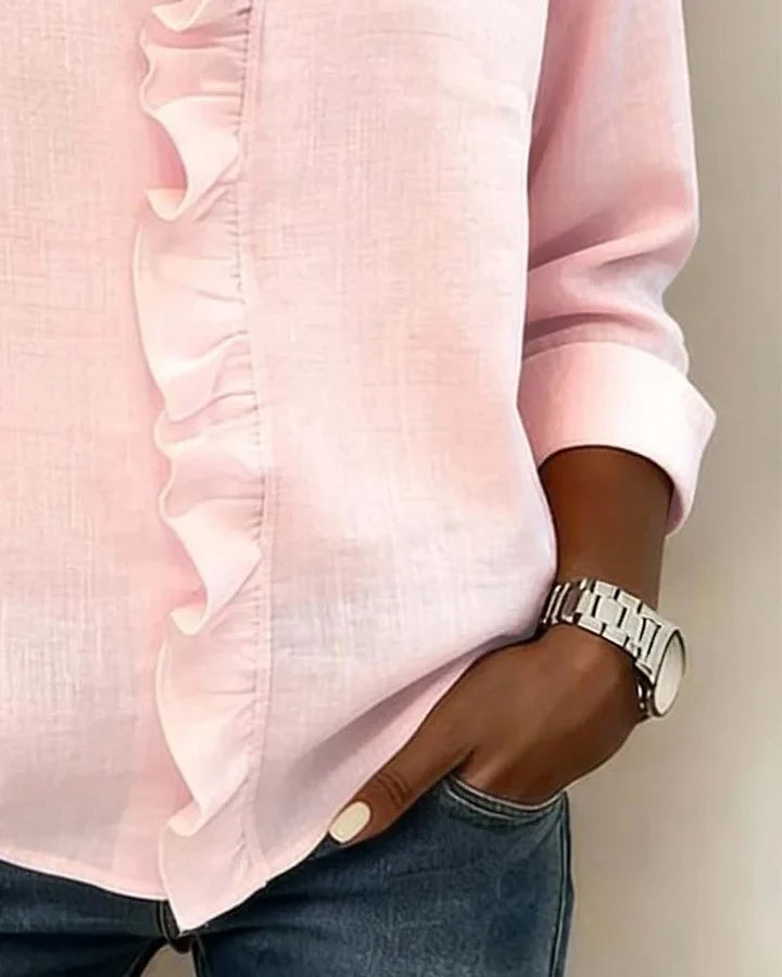 Varel | Blusa con volant, scollo a V e maniche lunghe
