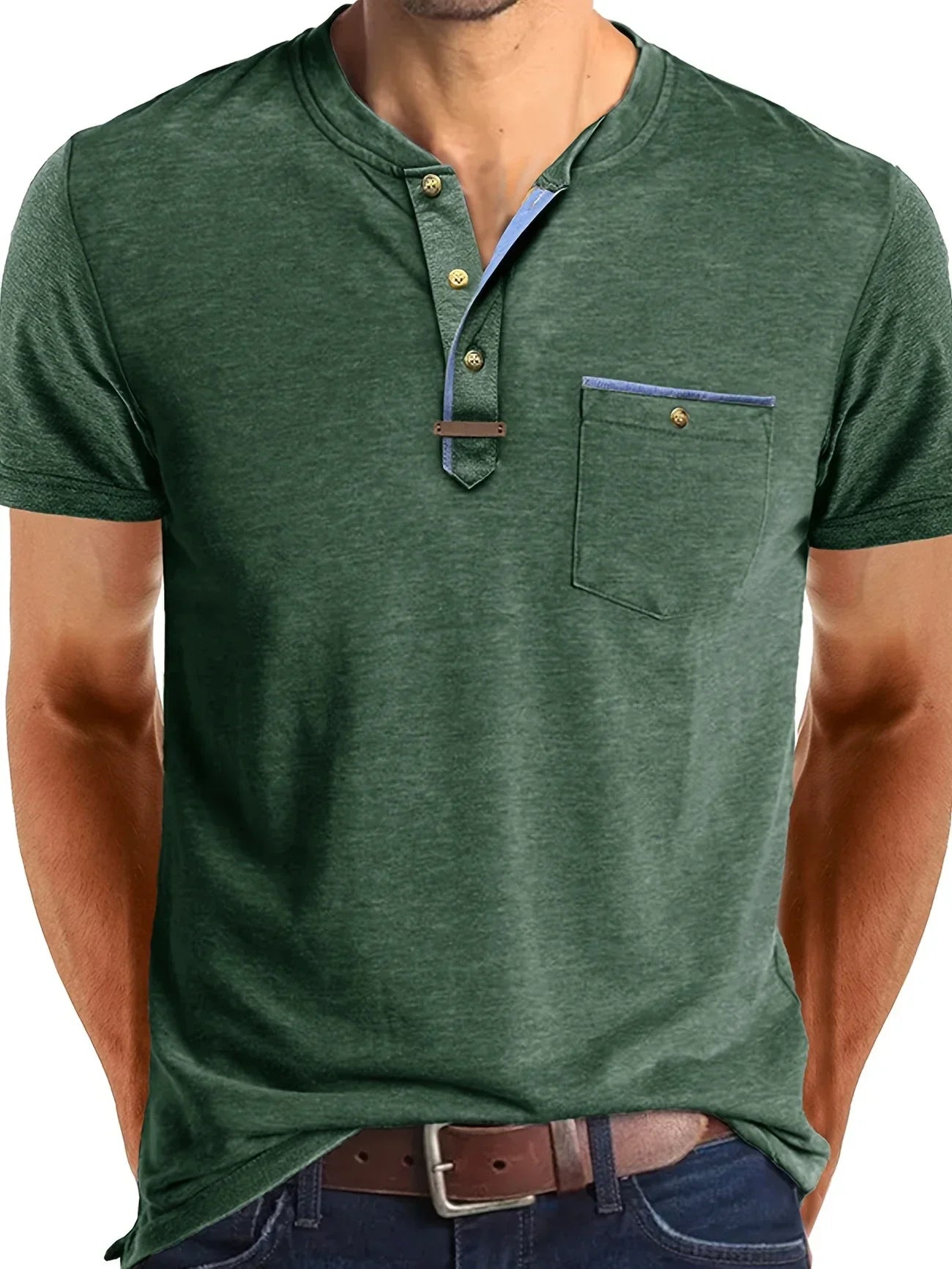 Varel | T-shirt elegante con colletto rotondo e tasca