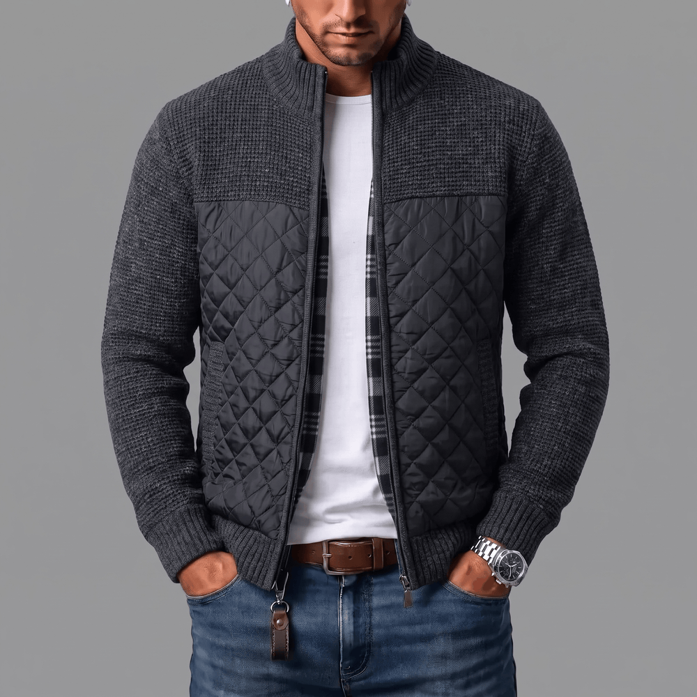 Varel | Giacca in maglia con pannelli trapuntati e zip integrale