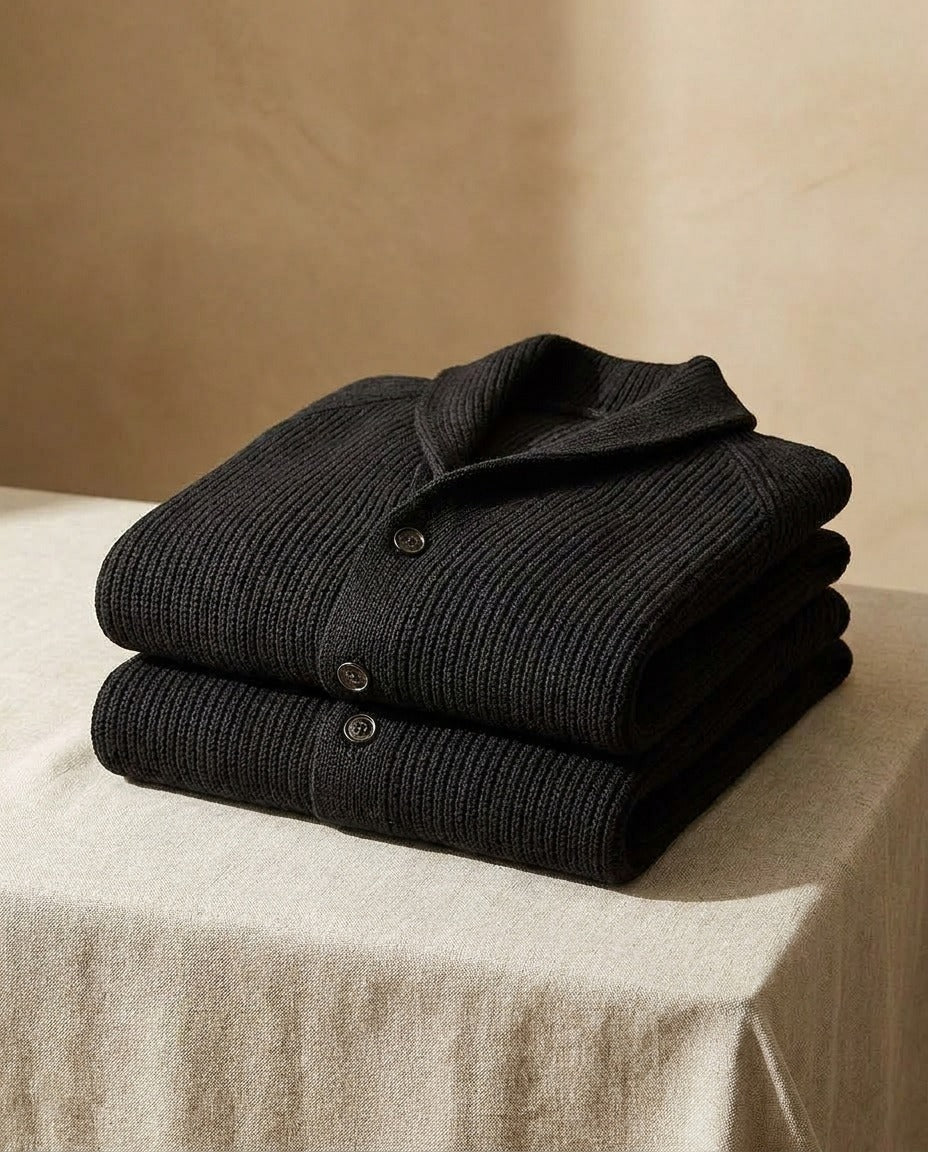 Varel | Cardigan in maglia con collo a scialle e chiusura con bottoni