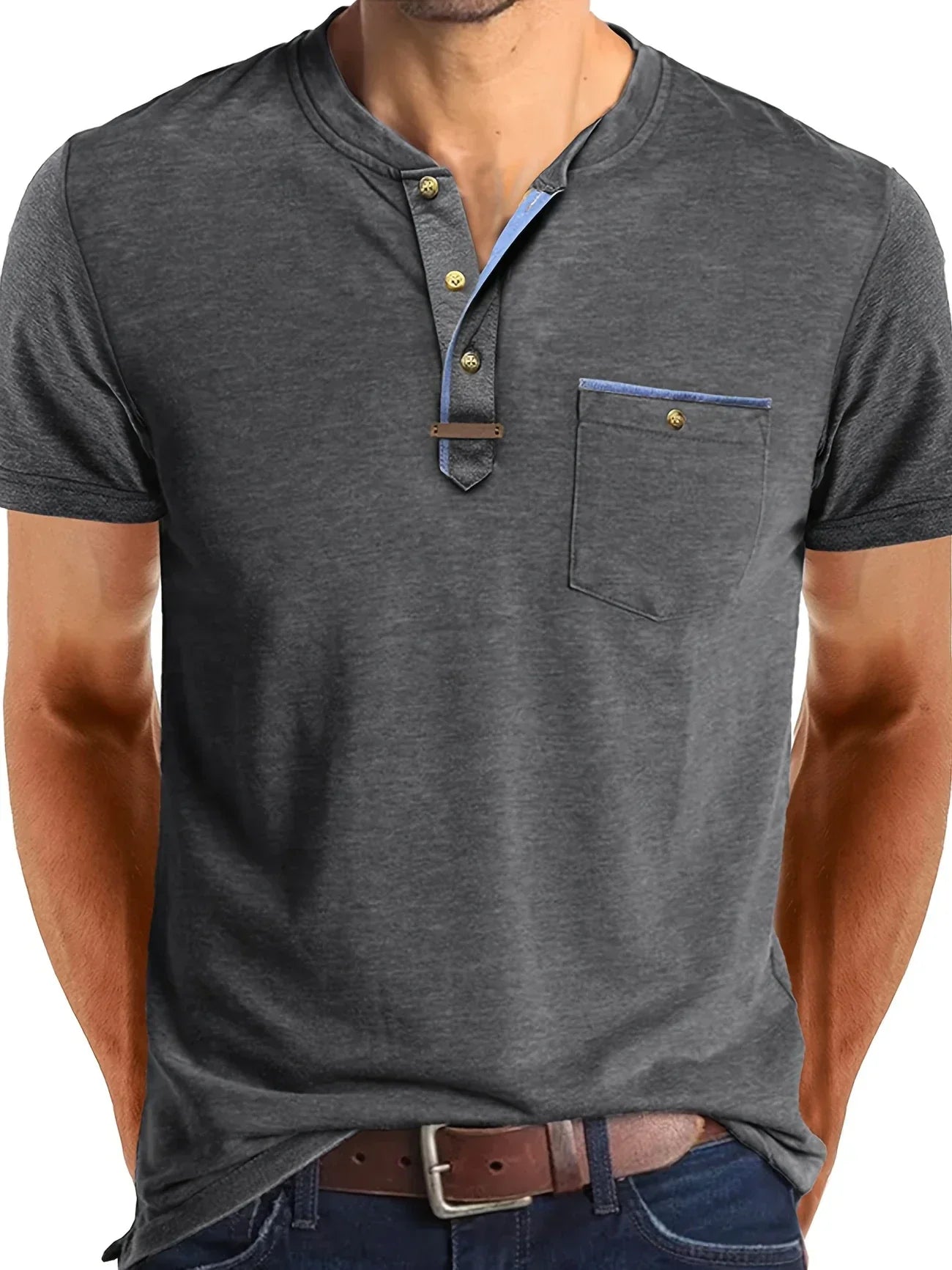 Varel | T-shirt elegante con colletto rotondo e tasca