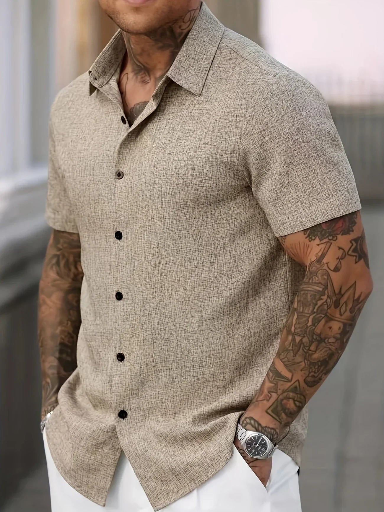 Varel | Camicia leggera a maniche corte in misto lino