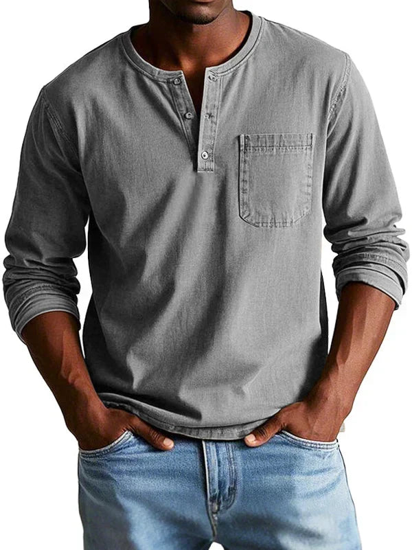Varel | Maglietta Henley Casual con Maniche Lunghe
