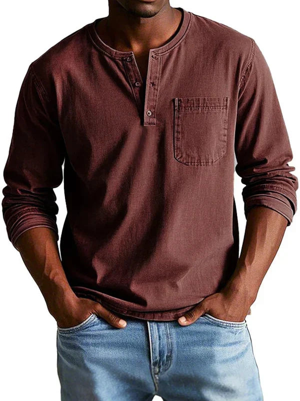 Varel | Maglietta Henley Casual con Maniche Lunghe