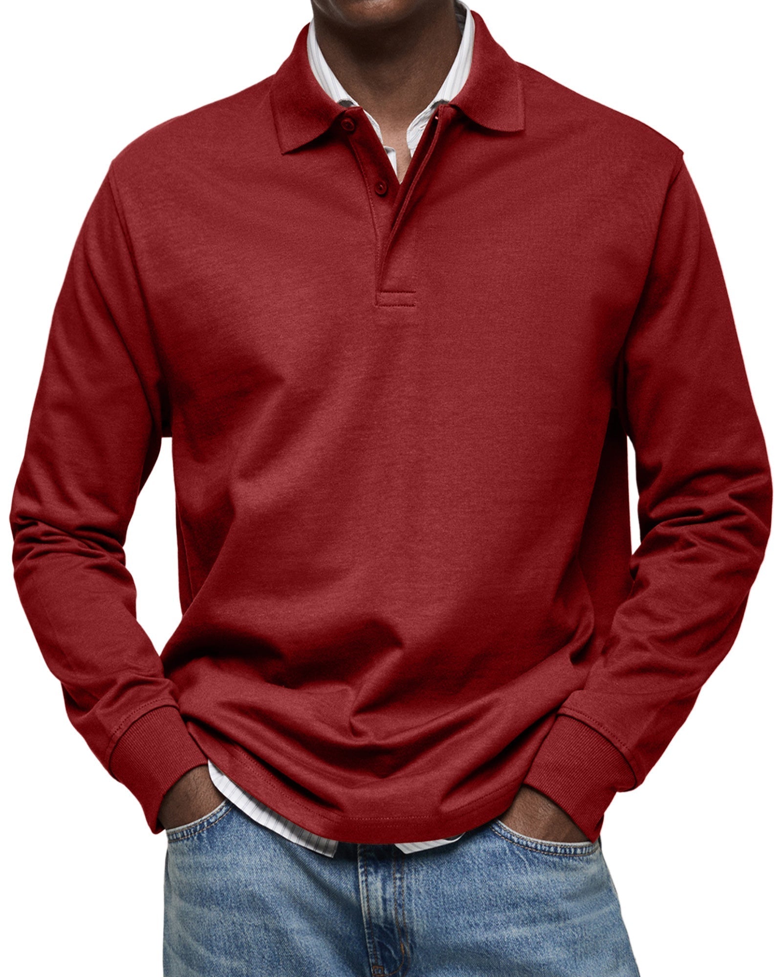 Varel | Camicia Poloshirt Casual a Maniche Lunghe