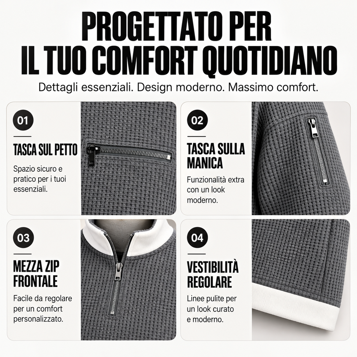 Varel | Maglione da uomo a coste con mezza zip