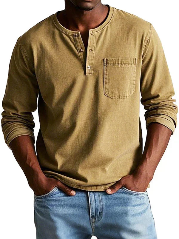 Varel | Maglietta Henley Casual con Maniche Lunghe