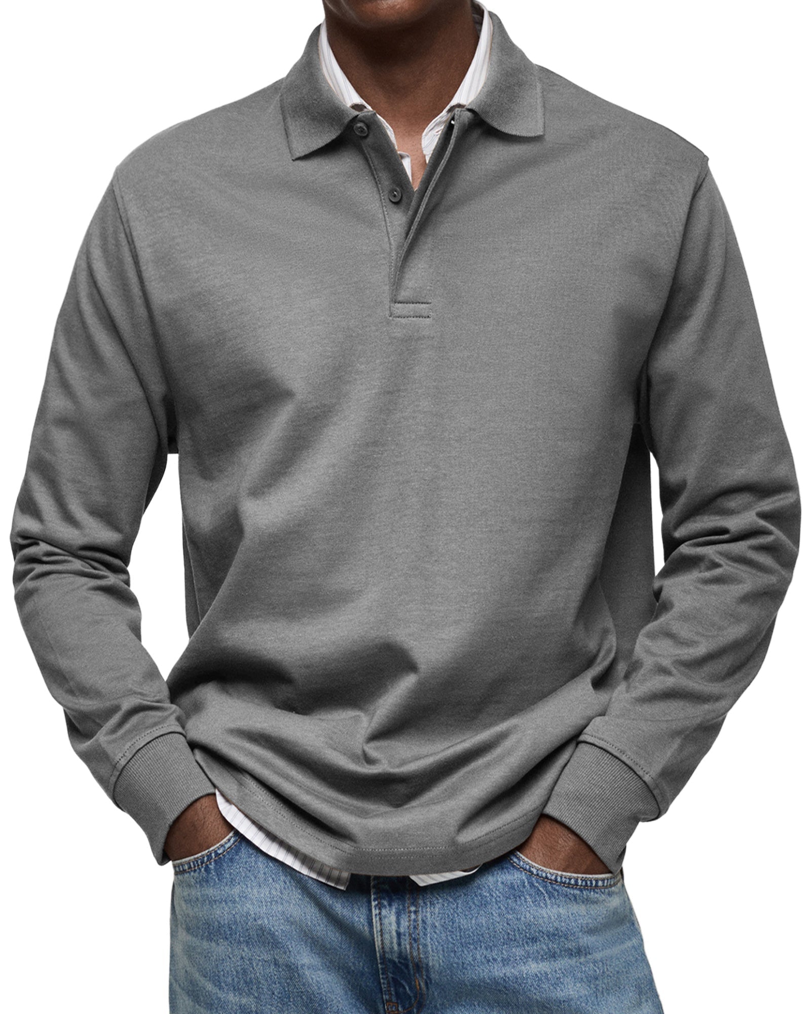Varel | Camicia Poloshirt Casual a Maniche Lunghe