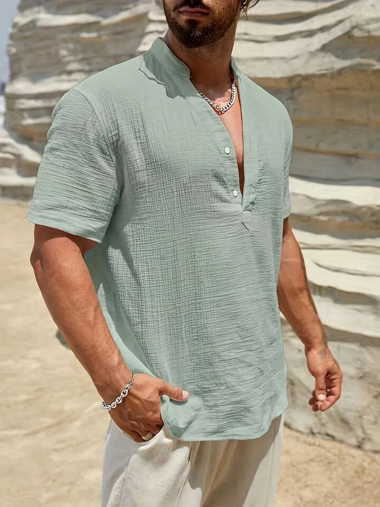 Varel | Camicia estiva elegante con colletto alto