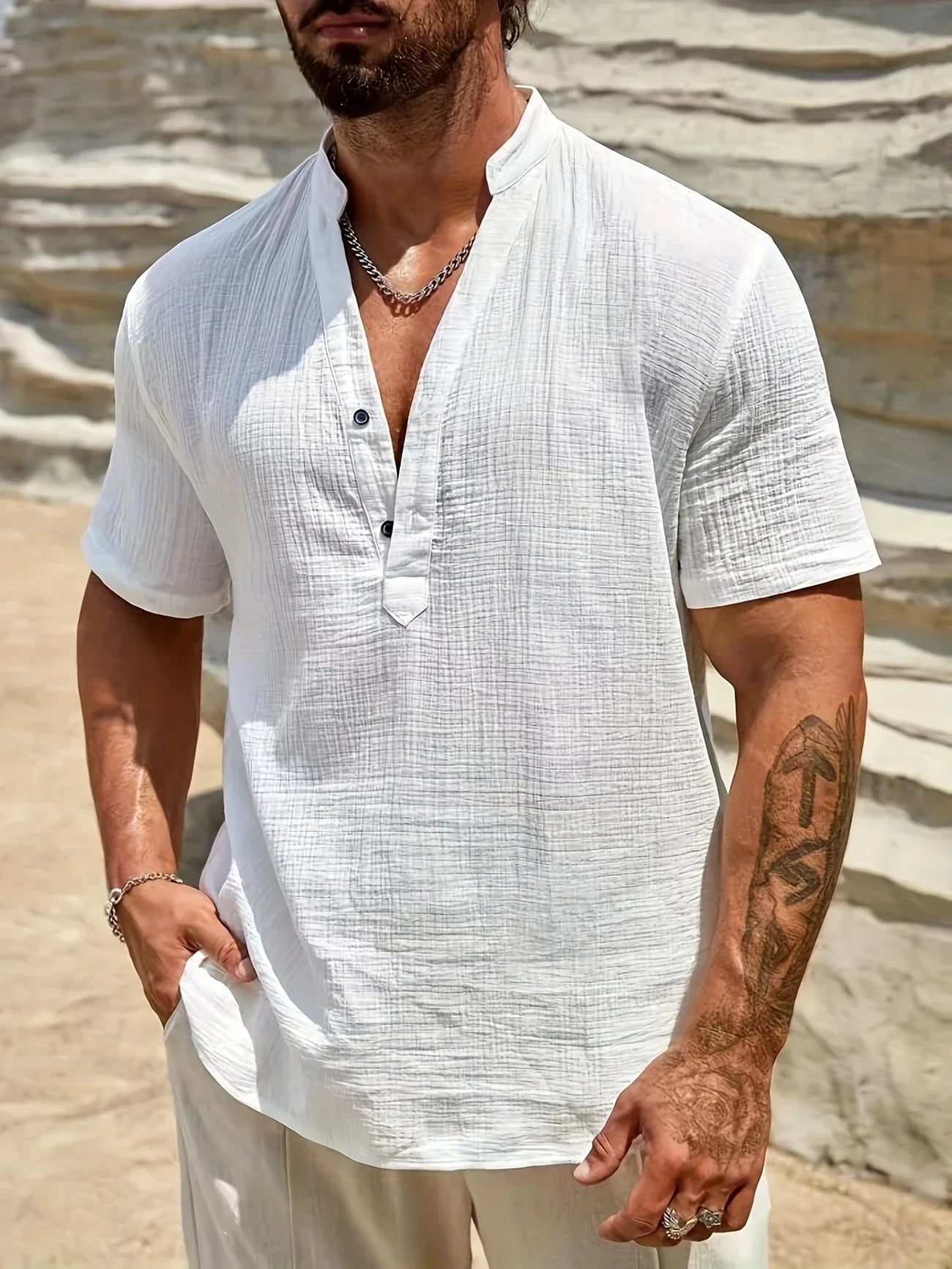 Varel | Camicia estiva elegante con colletto alto