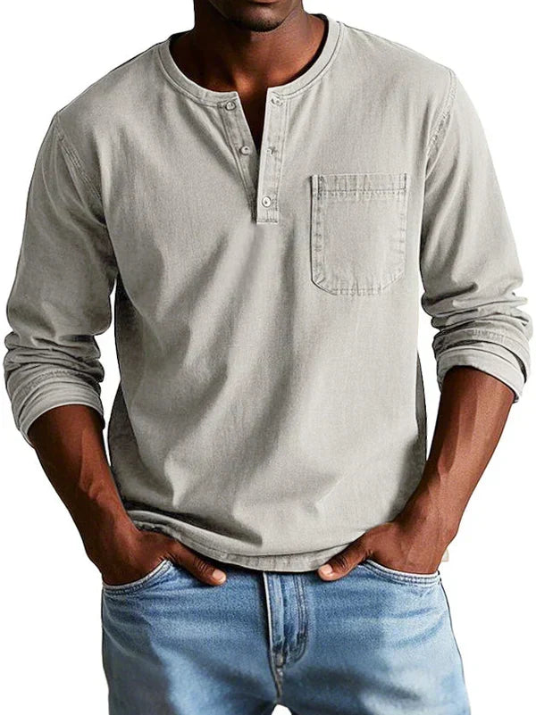 Varel | Maglietta Henley Casual con Maniche Lunghe