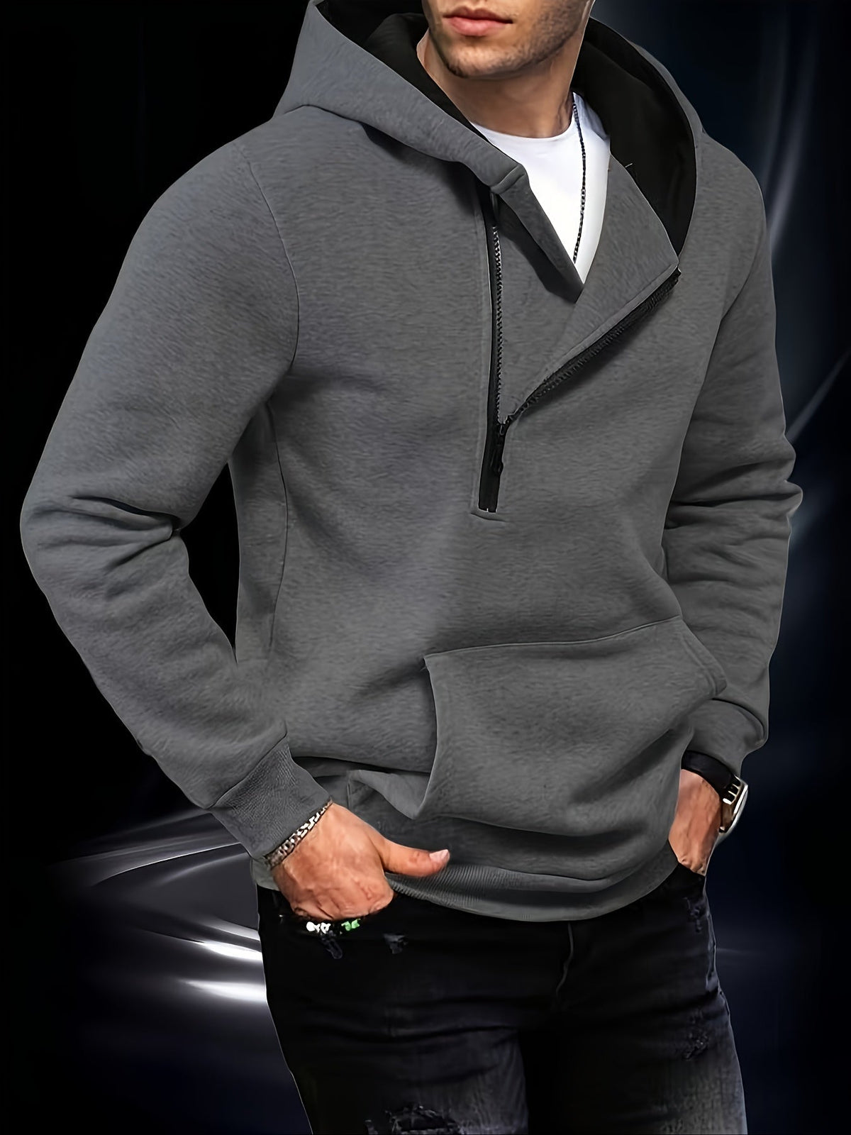 Varel | Felpa con cappuccio, maniche lunghe e mezza zip