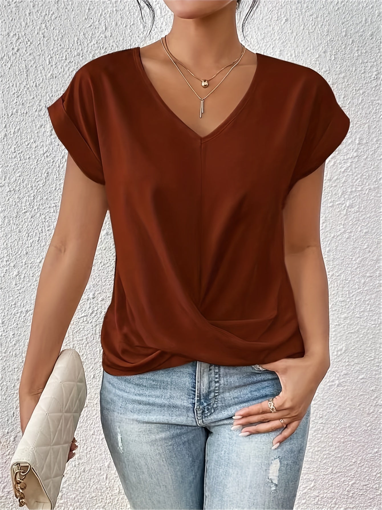 Varel | T-shirt casual con morbido scollo a V (1 + 1 in omaggio)
