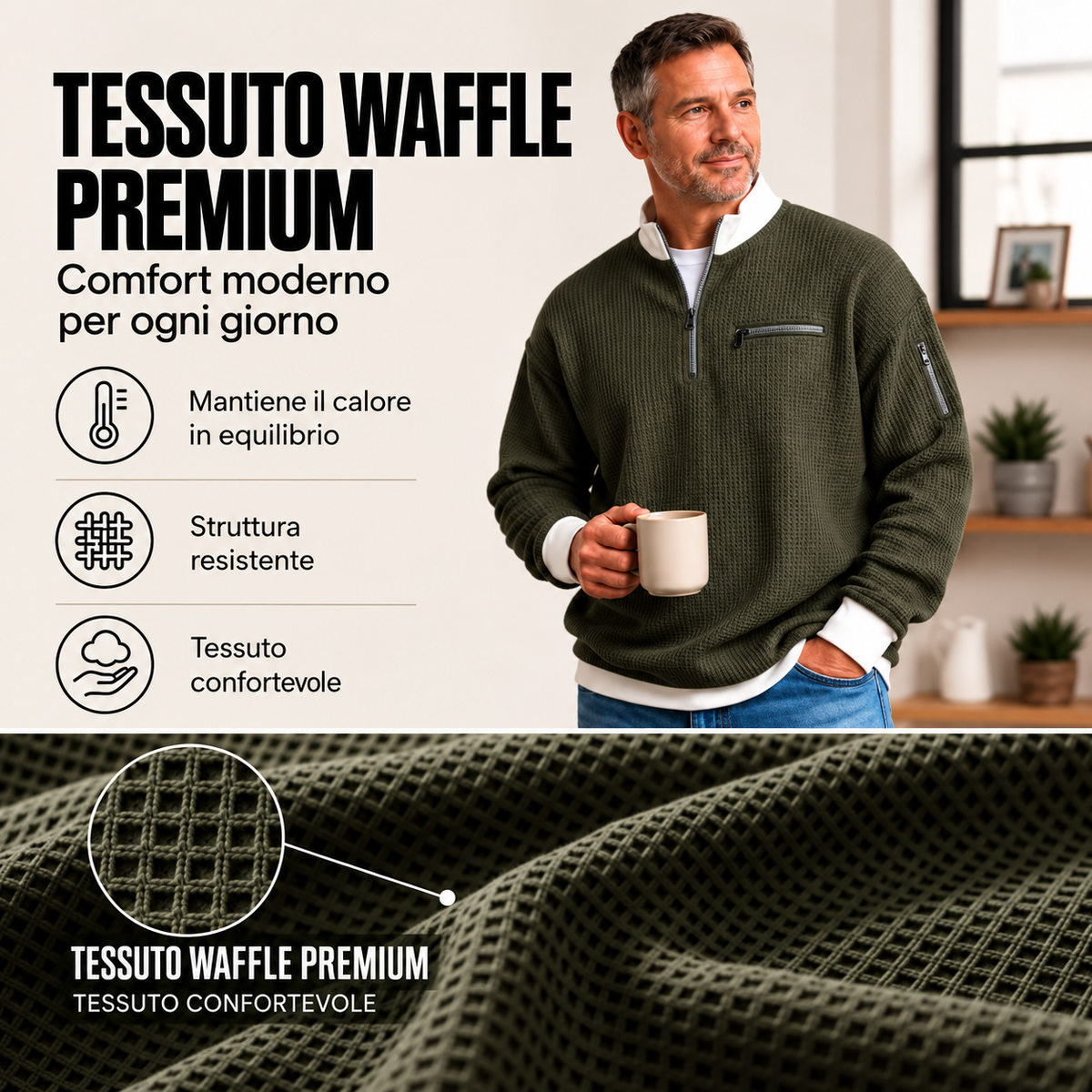 Varel | Maglione da uomo a coste con mezza zip
