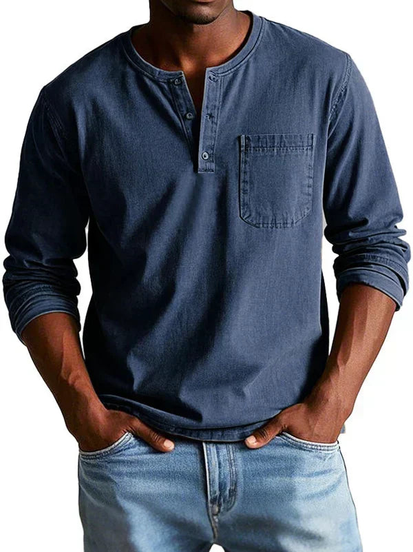 Varel | Maglietta Henley Casual con Maniche Lunghe