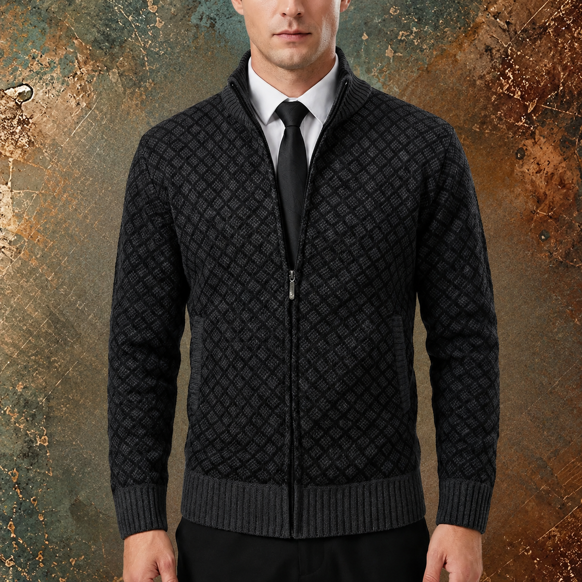 Varel | Cardigan da uomo in maglia con zip e collo alto