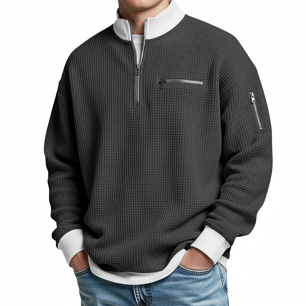 Varel | Maglione da uomo a nido d'ape con mezza zip