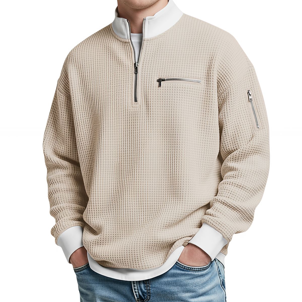 Varel | Maglione da uomo a coste con mezza zip