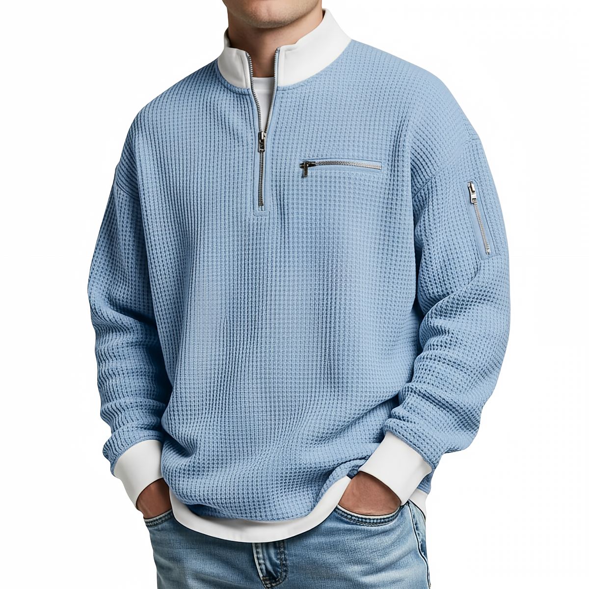 Varel | Maglione da uomo a nido d'ape con mezza zip