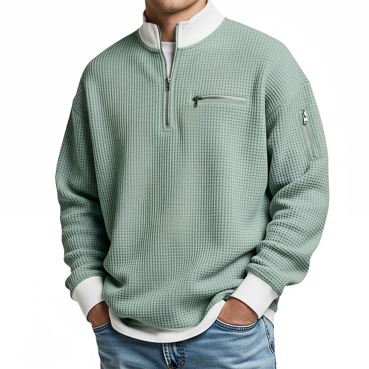 Varel | Maglione da uomo a coste con mezza zip