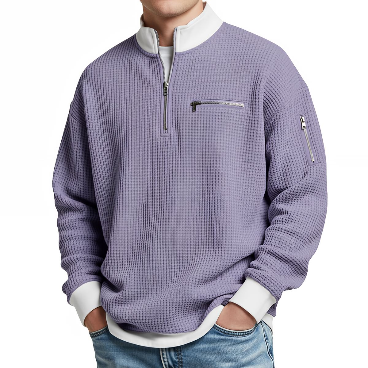 Varel | Maglione da uomo a coste con mezza zip