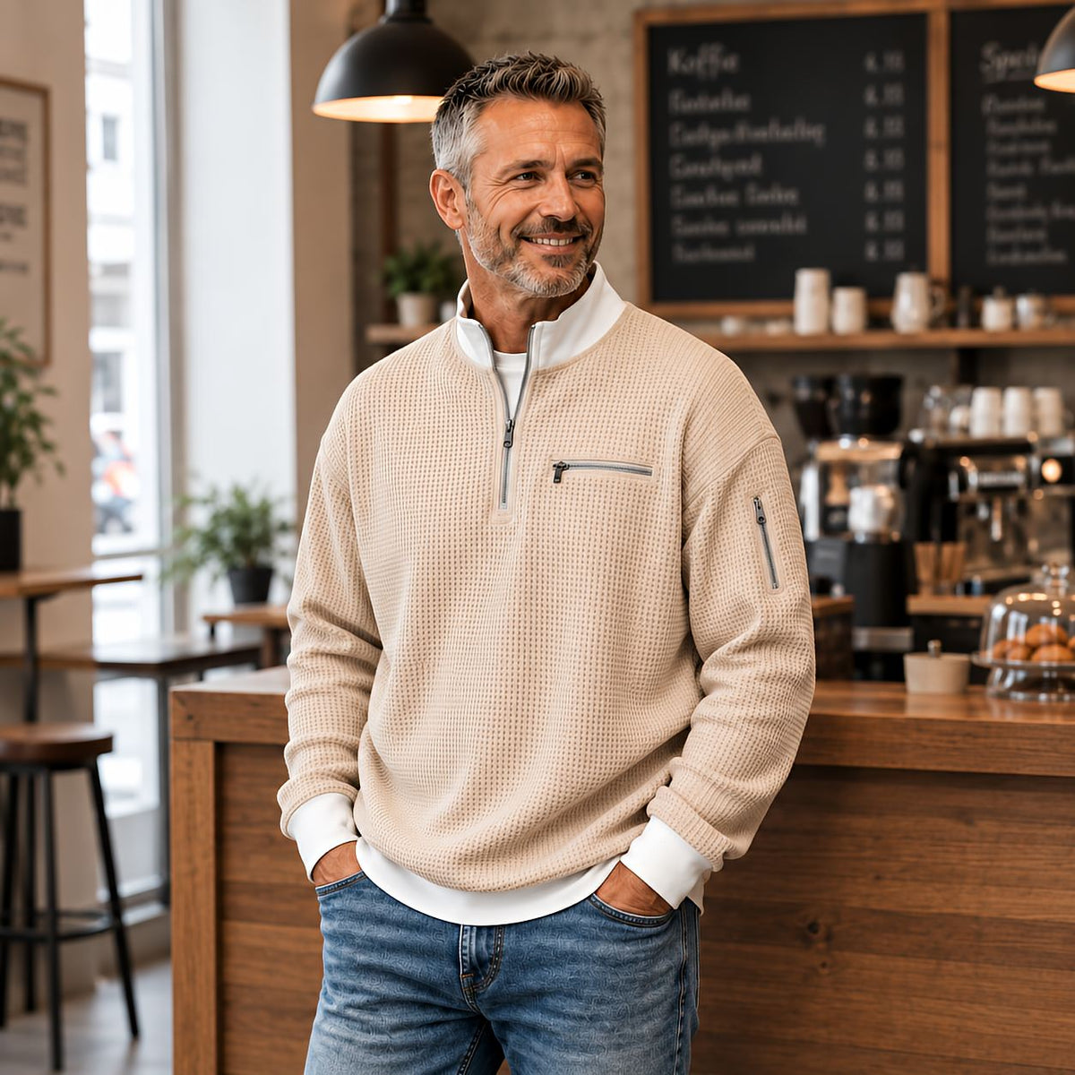 Varel | Maglione da uomo a coste con mezza zip