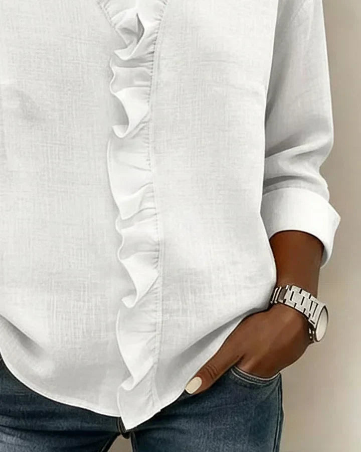 Varel | Blusa con volant, scollo a V e maniche lunghe