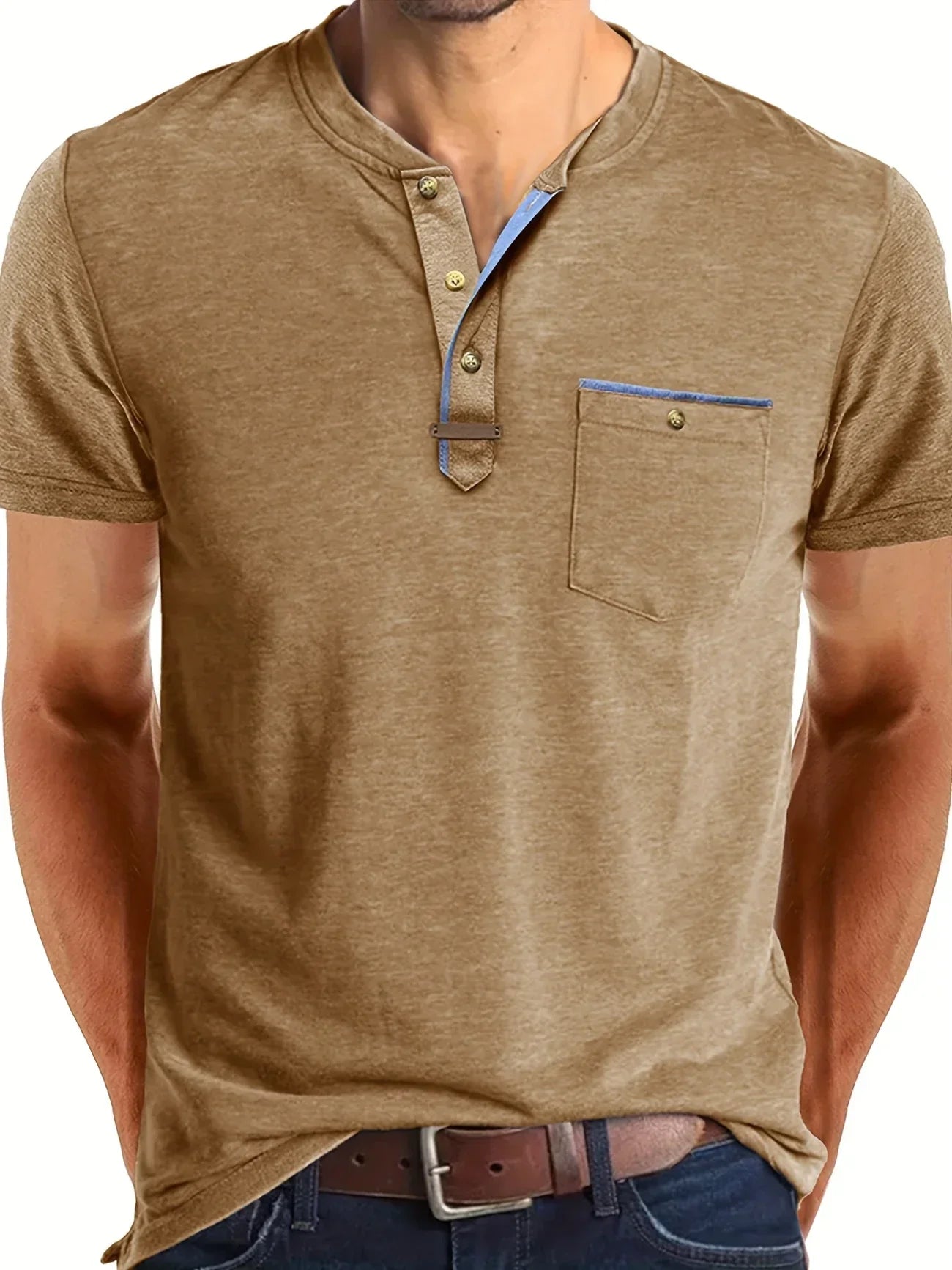 Varel | T-shirt elegante con colletto rotondo e tasca
