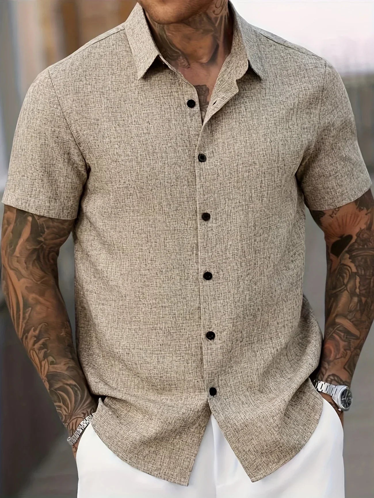 Varel | Camicia leggera a maniche corte in misto lino