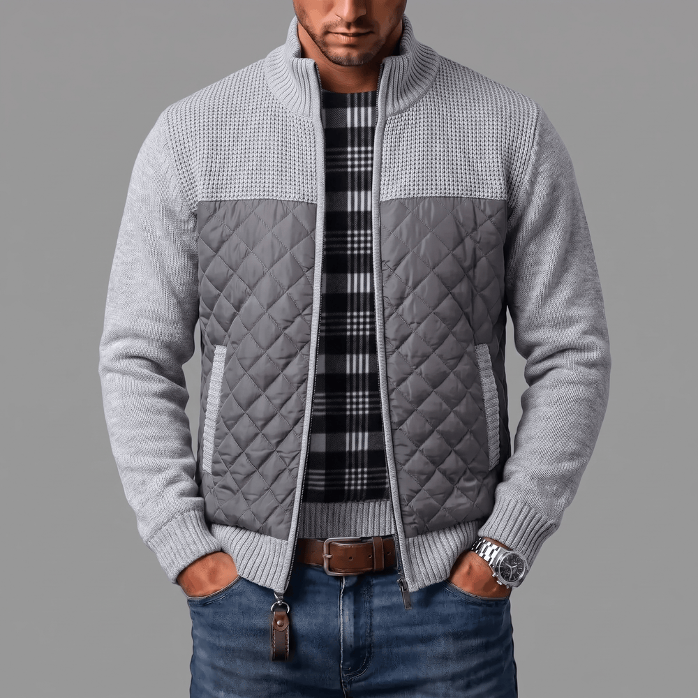 Varel | Giacca in maglia con pannelli trapuntati e zip integrale