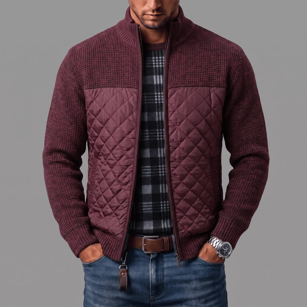 Varel | Giacca in maglia con pannelli trapuntati e zip integrale