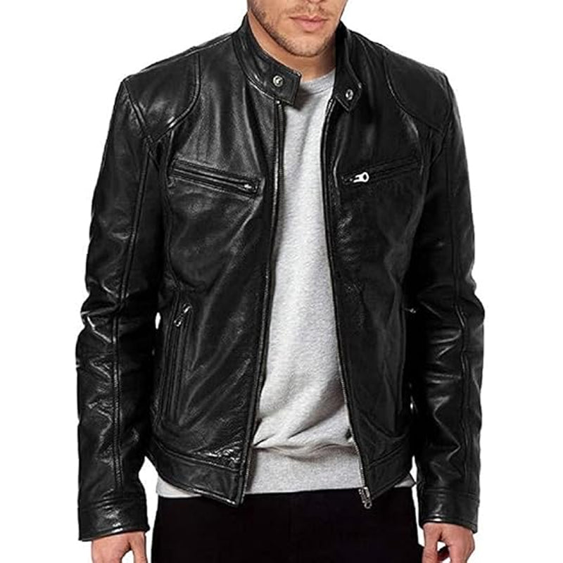 Varel | Giacca in pelle con colletto alto e zip