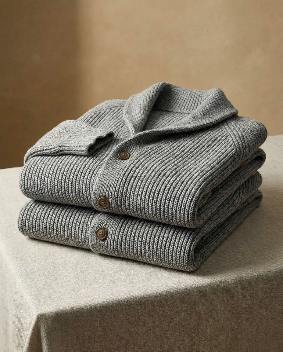 Varel | Cardigan in maglia con collo a scialle e chiusura con bottoni